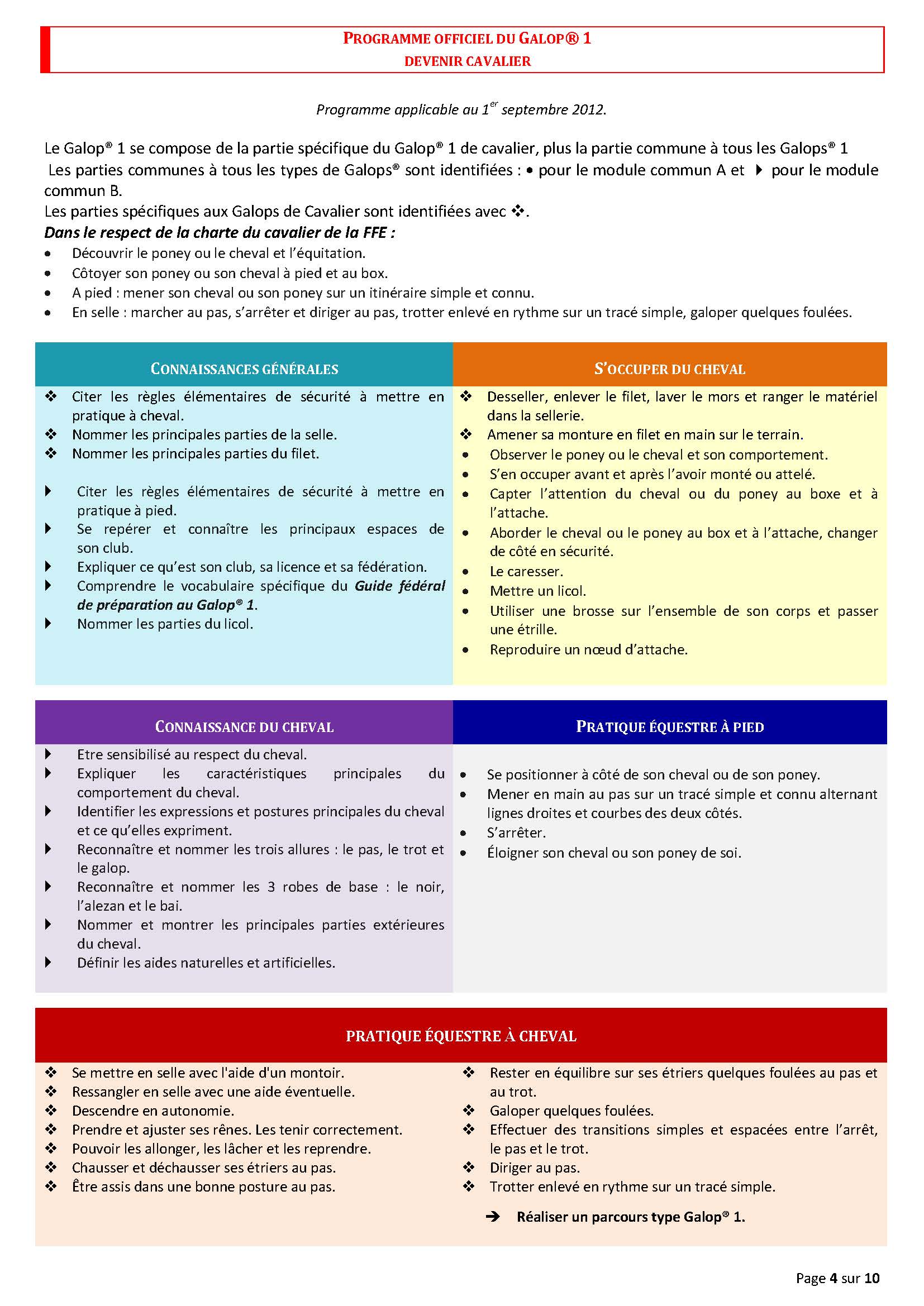 Programme officiel FFE GALOP 1